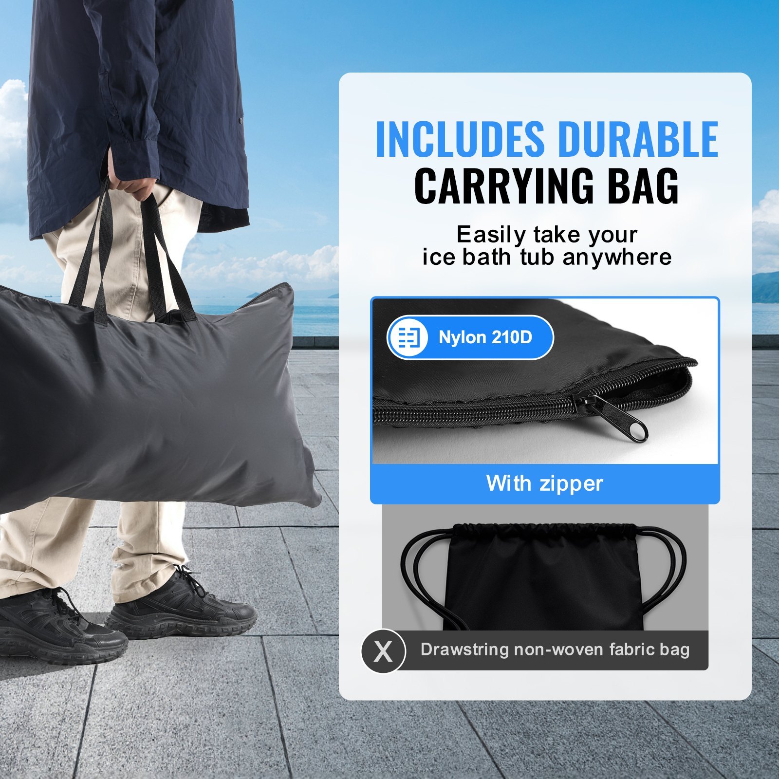 Ice Bath Tub, 85 Cm Long Cold Water Therapy Plunge Tub For Athletes, Portable Outdoor Ice Barrel Plunge Pool For Recovery, 398L Inflatable Folding Bathtub With Cover, Home Ice Pod For Adult - Image 4