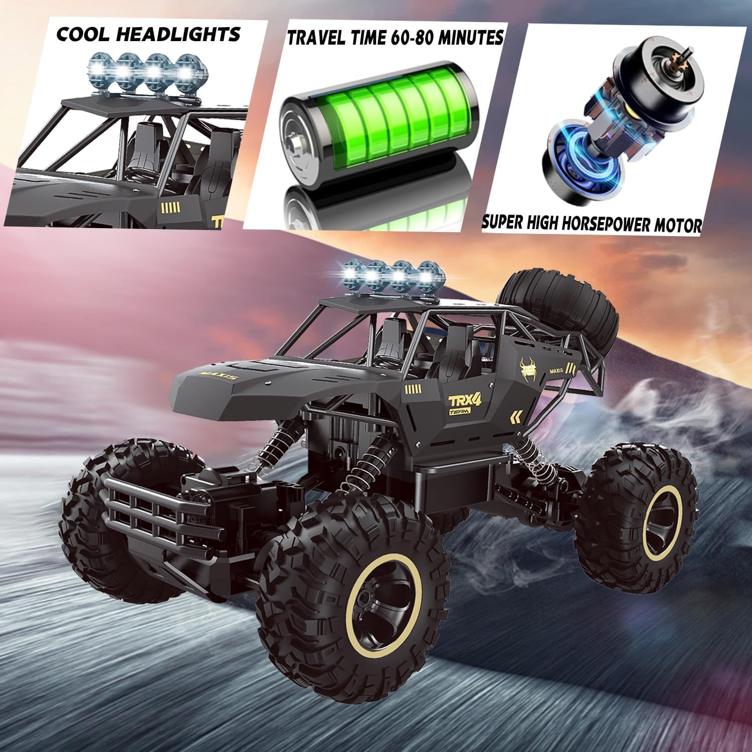UK Rc Car Rock Crawler Rechargeable Off Road Truck 4WD , Metal Shell LED Headlights RC Remote Control Off Road Car Truck,Logistics Is Randomly Sent By EVRI,DPD,Amazon Logistics,Royal Mail - Image 4
